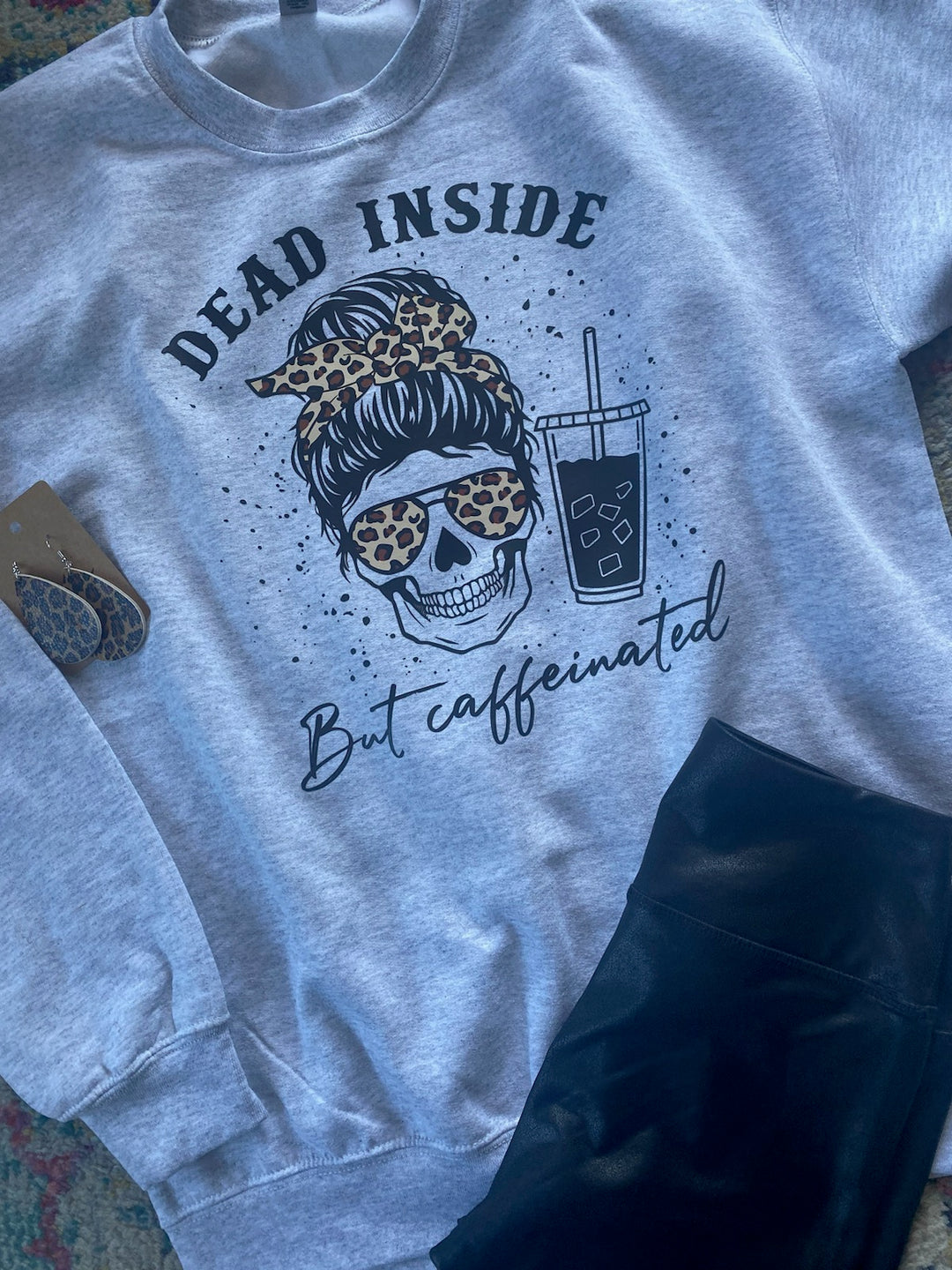 CT GRAY DEAD INSIDE WITH CAFFEINE CREWNECK