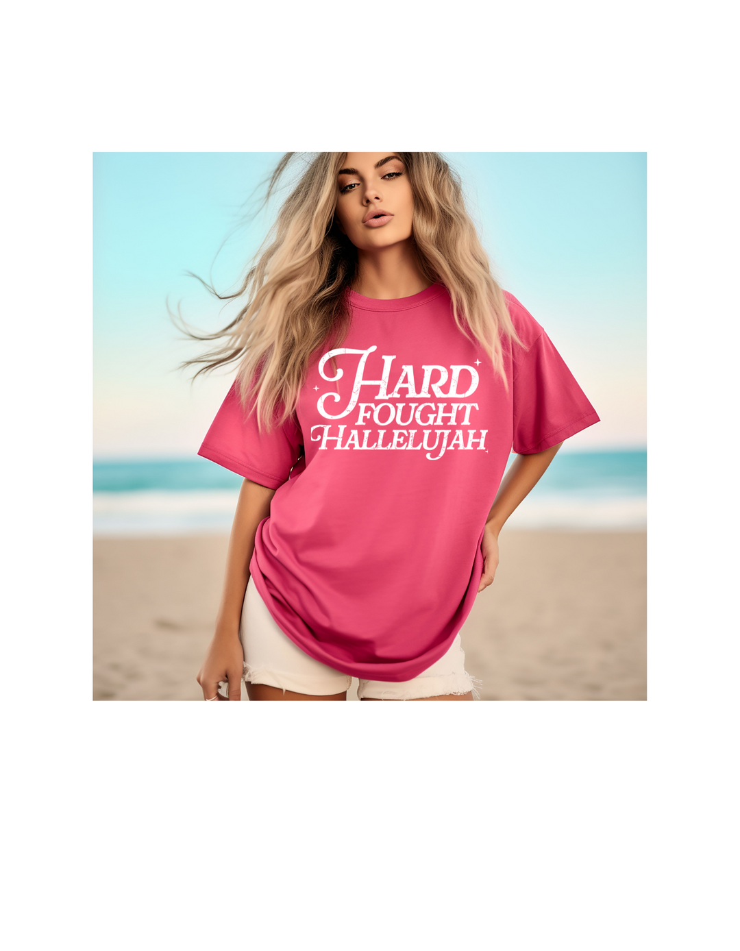 HARD FOUGHT HALLELUJAH WHITE FONT CREWNECK/TEE PRE-ORDER