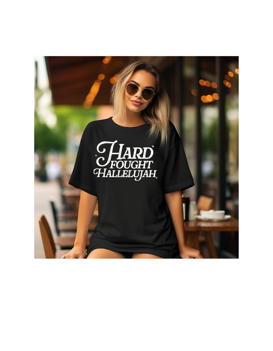 HARD FOUGHT HALLELUJAH WHITE FONT CREWNECK/TEE PRE-ORDER