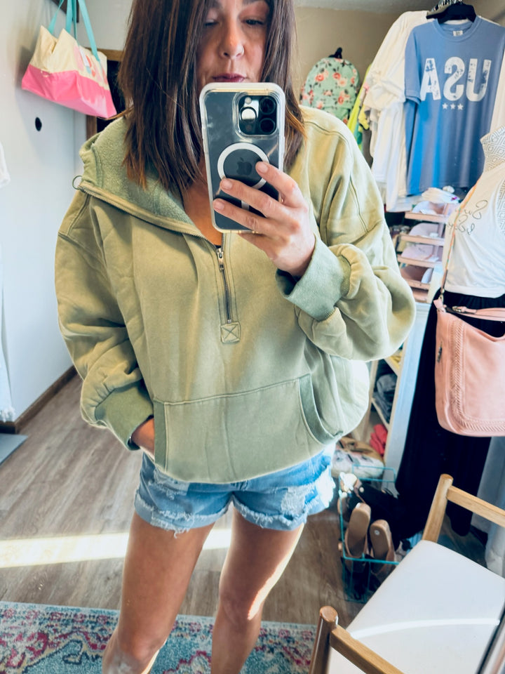 LIBBY HALF ZIP HOODIE OLIVE