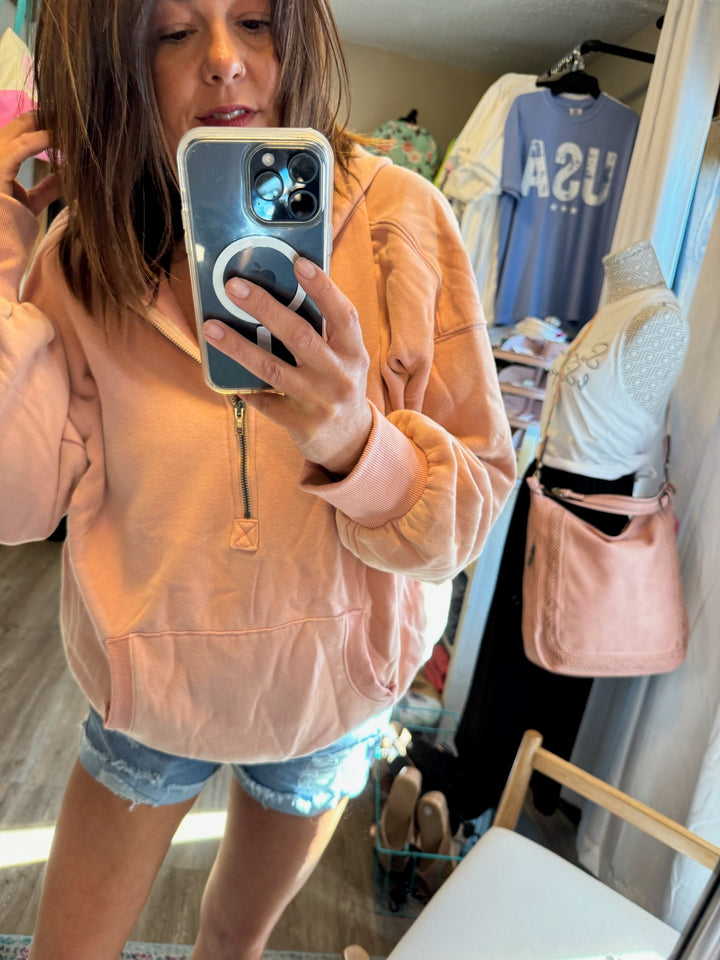 LIBBY HALF ZIP HOODIE TERRA COTTA