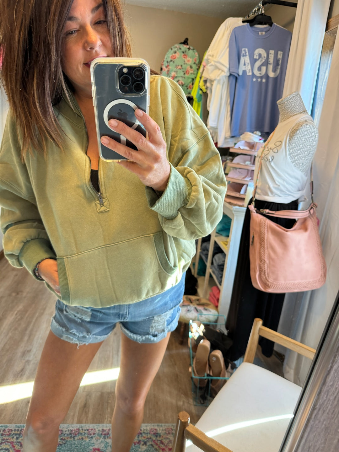 LIBBY HALF ZIP HOODIE OLIVE