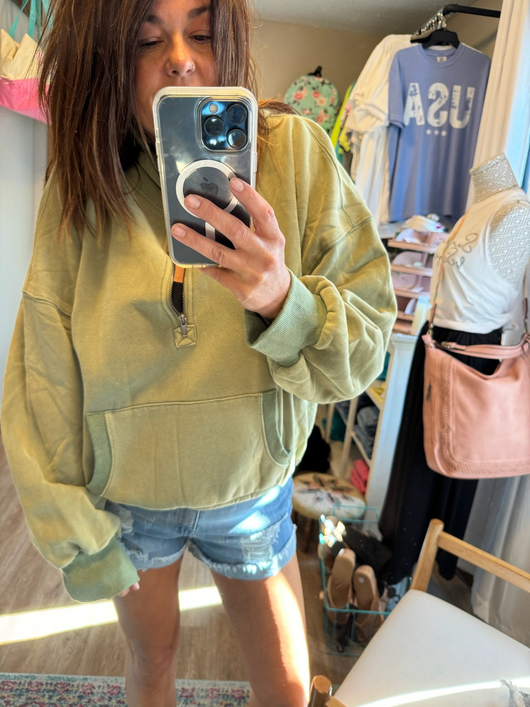 LIBBY HALF ZIP HOODIE OLIVE