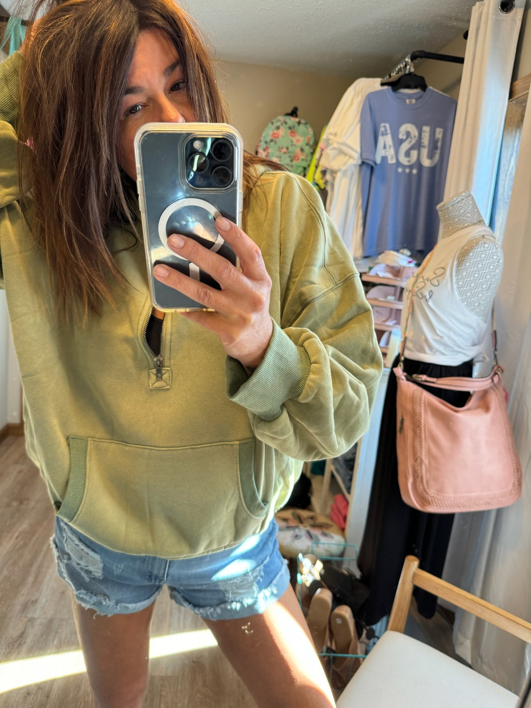 LIBBY HALF ZIP HOODIE OLIVE