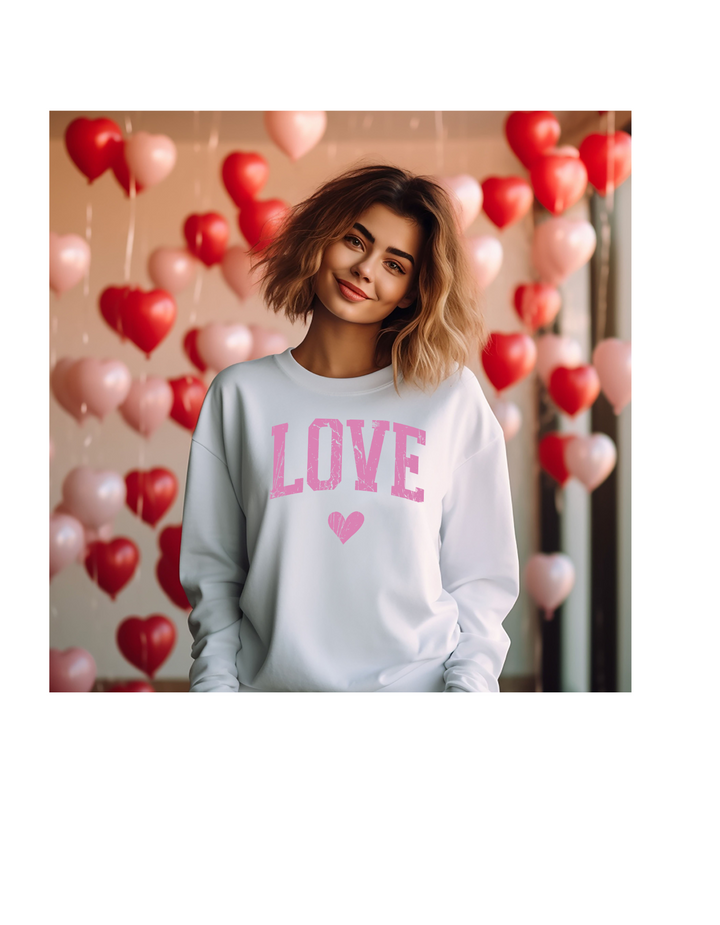 LOVE IN LIGHT PINK VDAY ADULT CREWNECK PRE-ORDER