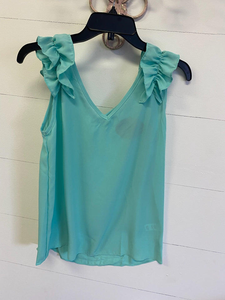 SEAFOAM RUFFLE TOP